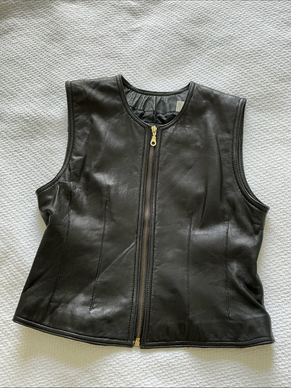 Worthington Black Leather Zip Vest with Gold Hardware